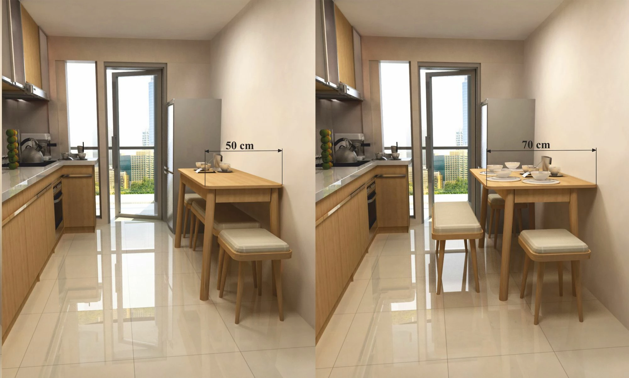 Set tavolinë me karrige për ngrënie, zgjatues, ngjyrë lis dhe krem, Skye Decor, Vina Mini 01 1005, 4 pjesë