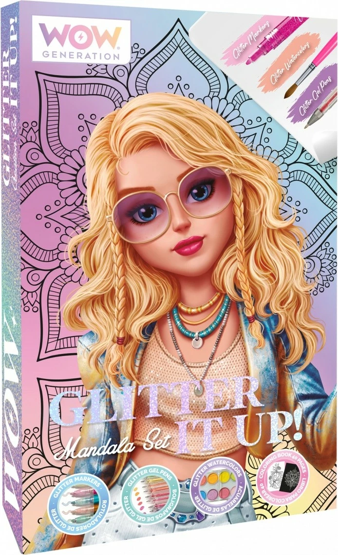 Set kreativ mandala Kids Euroswan WOW00084 me markerë dhe akuarele me shkëlqim