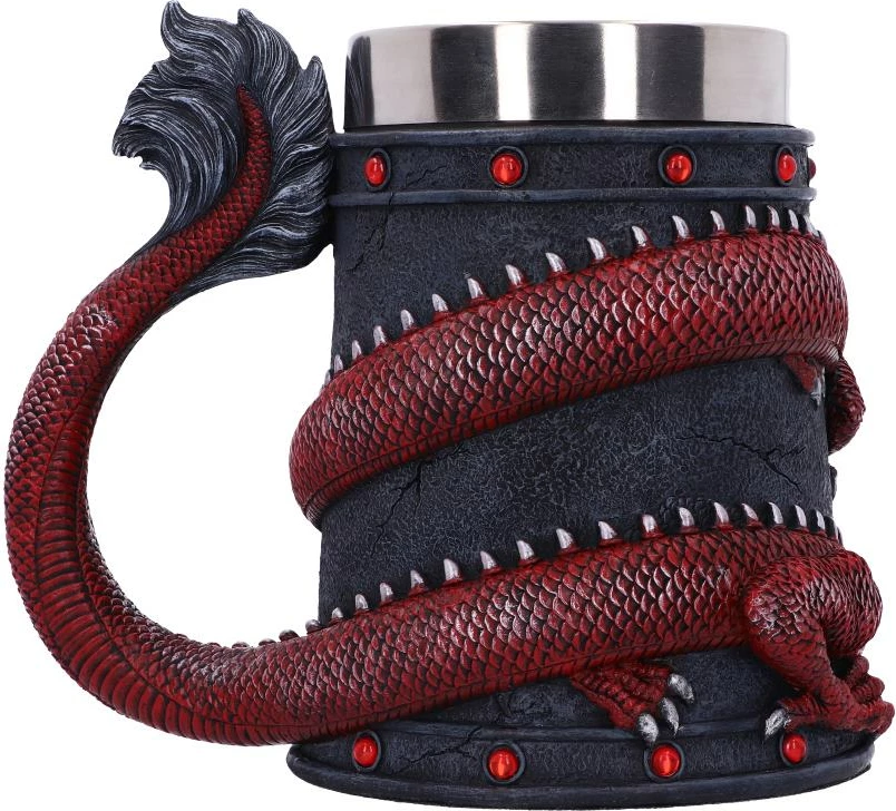 Krug Nemesis Now Dragon Coil 16 cm, me insert çeliku inox, kuqe/zezë