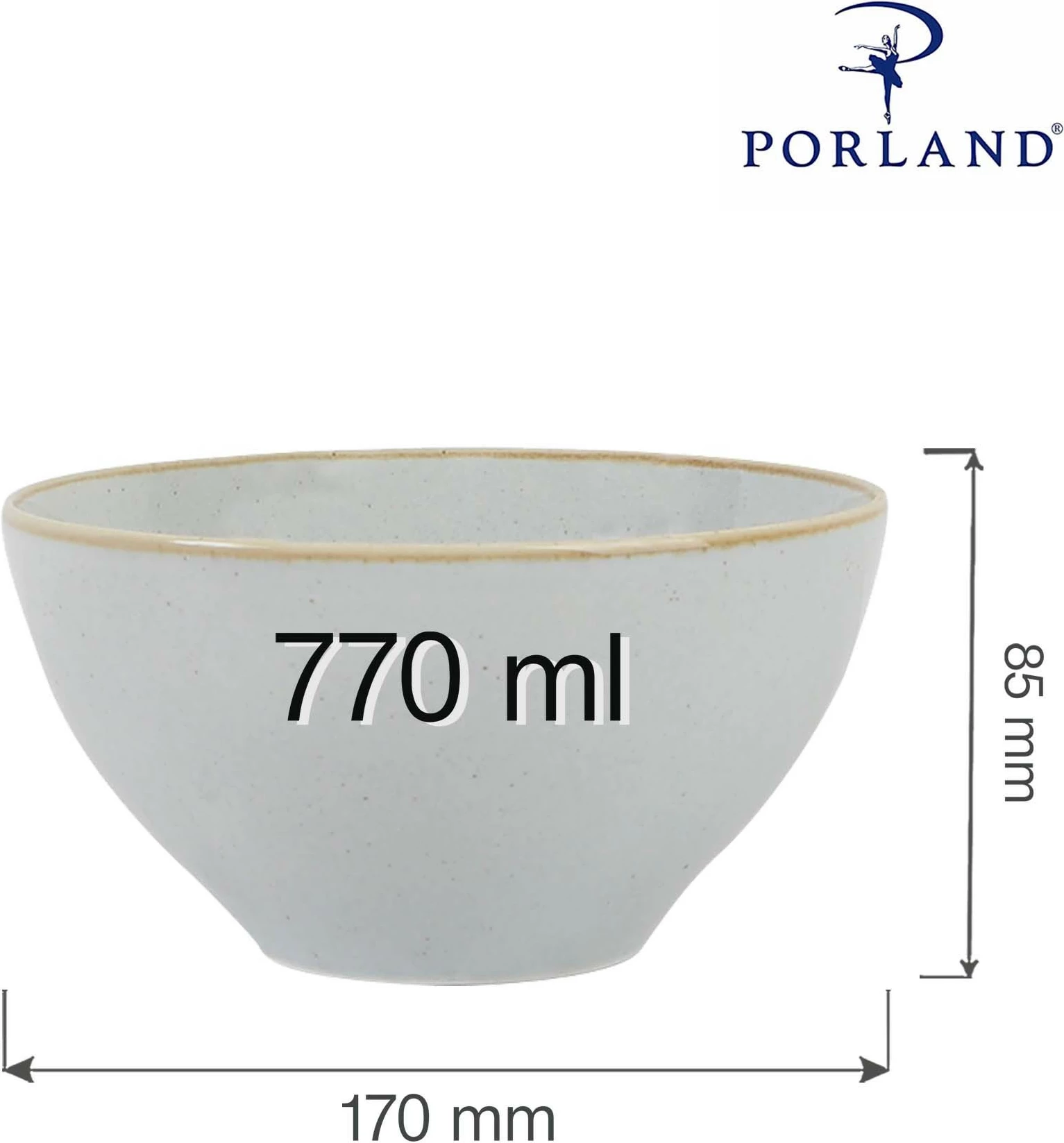 Tas porcelani Porland Seasons Ashen 770 ml, Ø170 mm, set 6 copë, gri