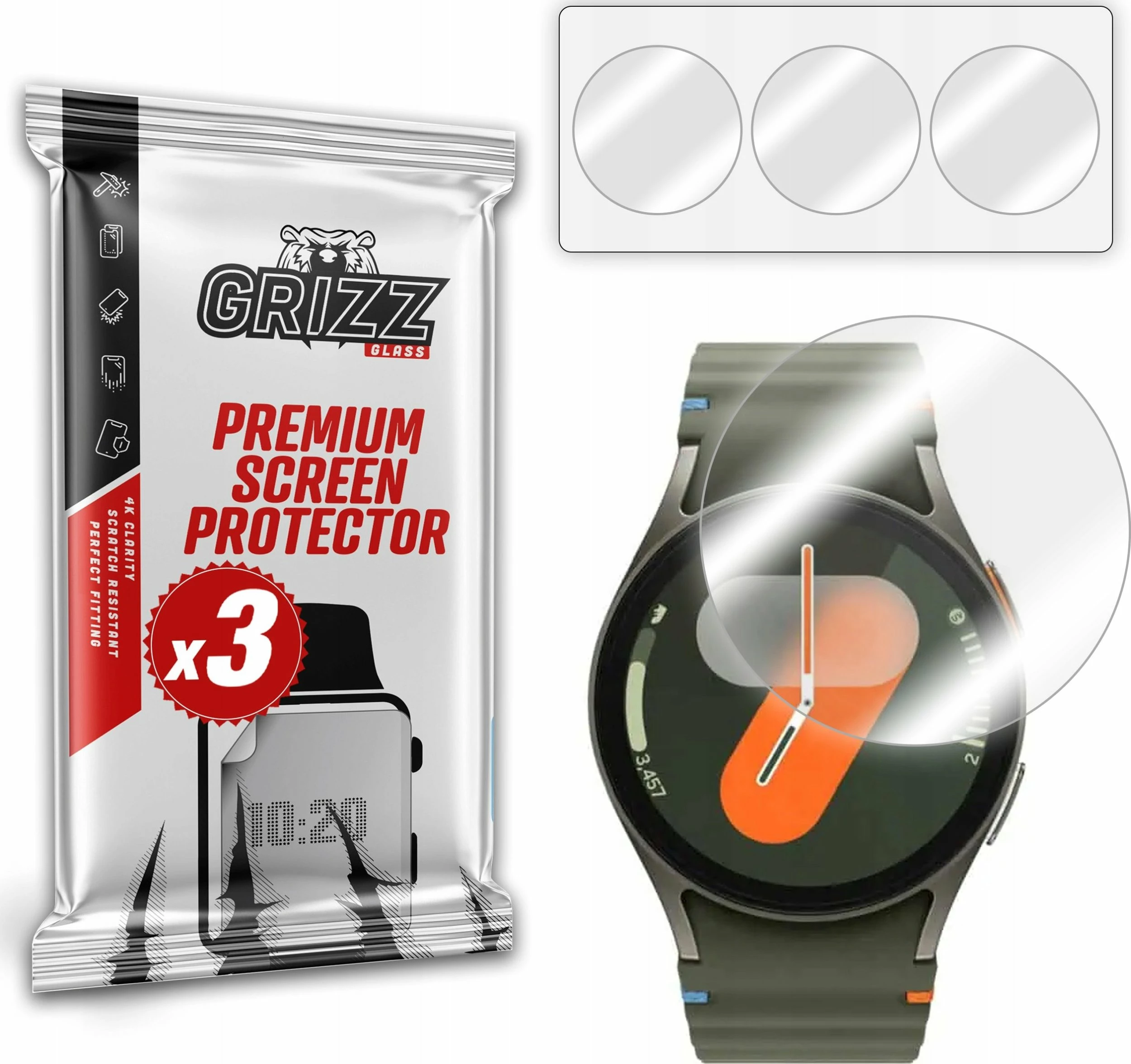 Film mbrojtës hidrogel GrizzGlass Hydrofilm për Samsung Galaxy Watch 7 40mm, transparent, set 3 copë