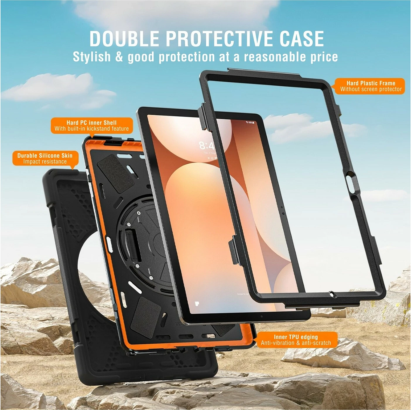 Mbështjellës rugged 4smarts Grip për Samsung Galaxy Tab A11, 8.7", me rrip dore dhe stand, i zi