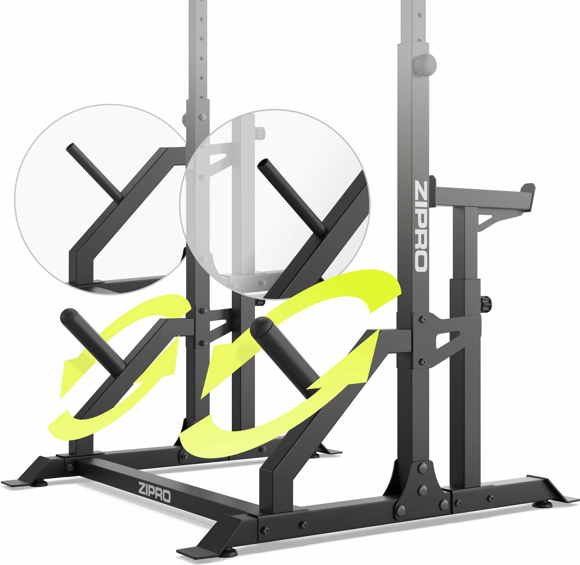Rack për shtangë Zipro LIFT, i rregullueshëm me safety dhe mbajtëse për disqe, 320 kg, i zi