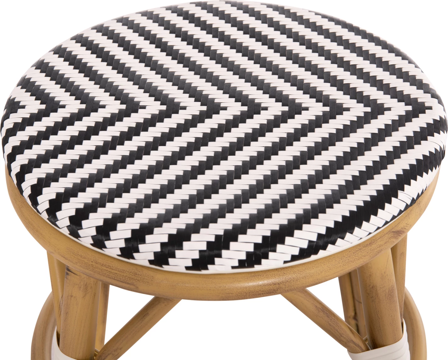 Karrige për bar, alumini, pamje bambuje, CHINO FH6285.03, tekstilene bardhë-e zezë, Φ36x46Hcm