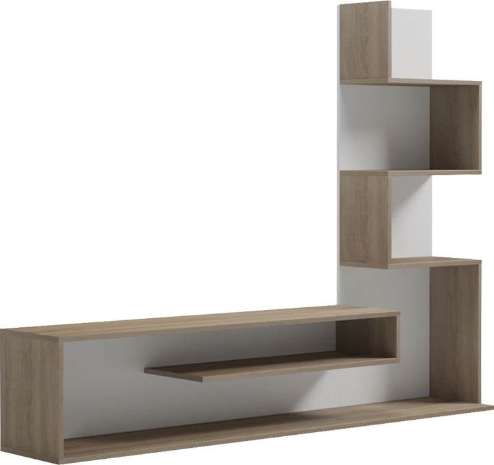 Komodë TV me raft librash, ngjyrë sonoma dhe e bardhë, 160x29x126cm