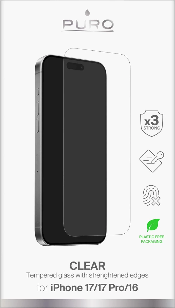 Xham i temperuar Puro Standard për iPhone 17, iPhone 17 Pro, iPhone 16, Transparent