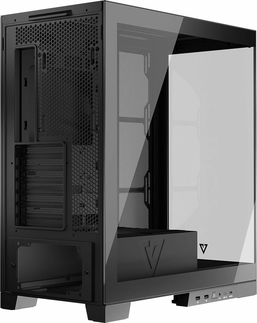 Kasë Modecom Volcano Space (AT-SPACE-PG-NF-10-000000-0002) Midi Tower ATX/Micro-ATX/Mini-ITX, xham i kalitur, USB-C, e zezë