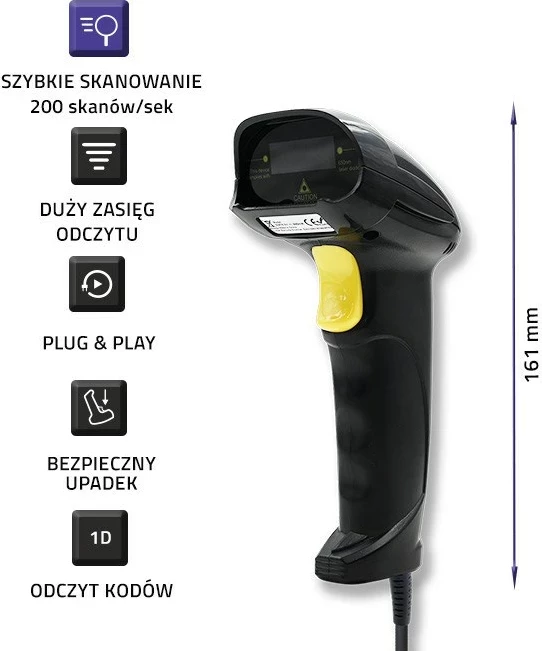 Skaner lazer Qoltec 50876, 1D, USB, i zi 3
