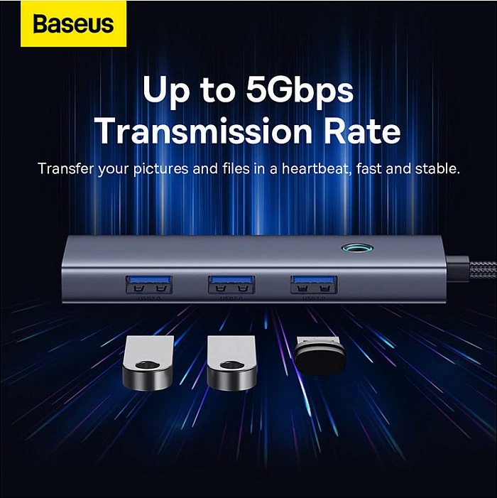 HUB USB-C Baseus UltraJoy Series, 4 porta USB-A 3.2 Gen 1, 5Gbps, gri