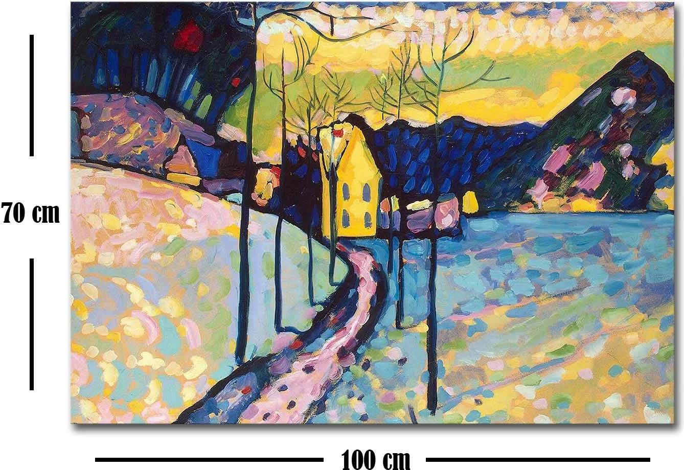 Pikturë dekorative në kanavacë, peizazh dimri Kandinsky, shumëngjyrëshe, 70x100cm