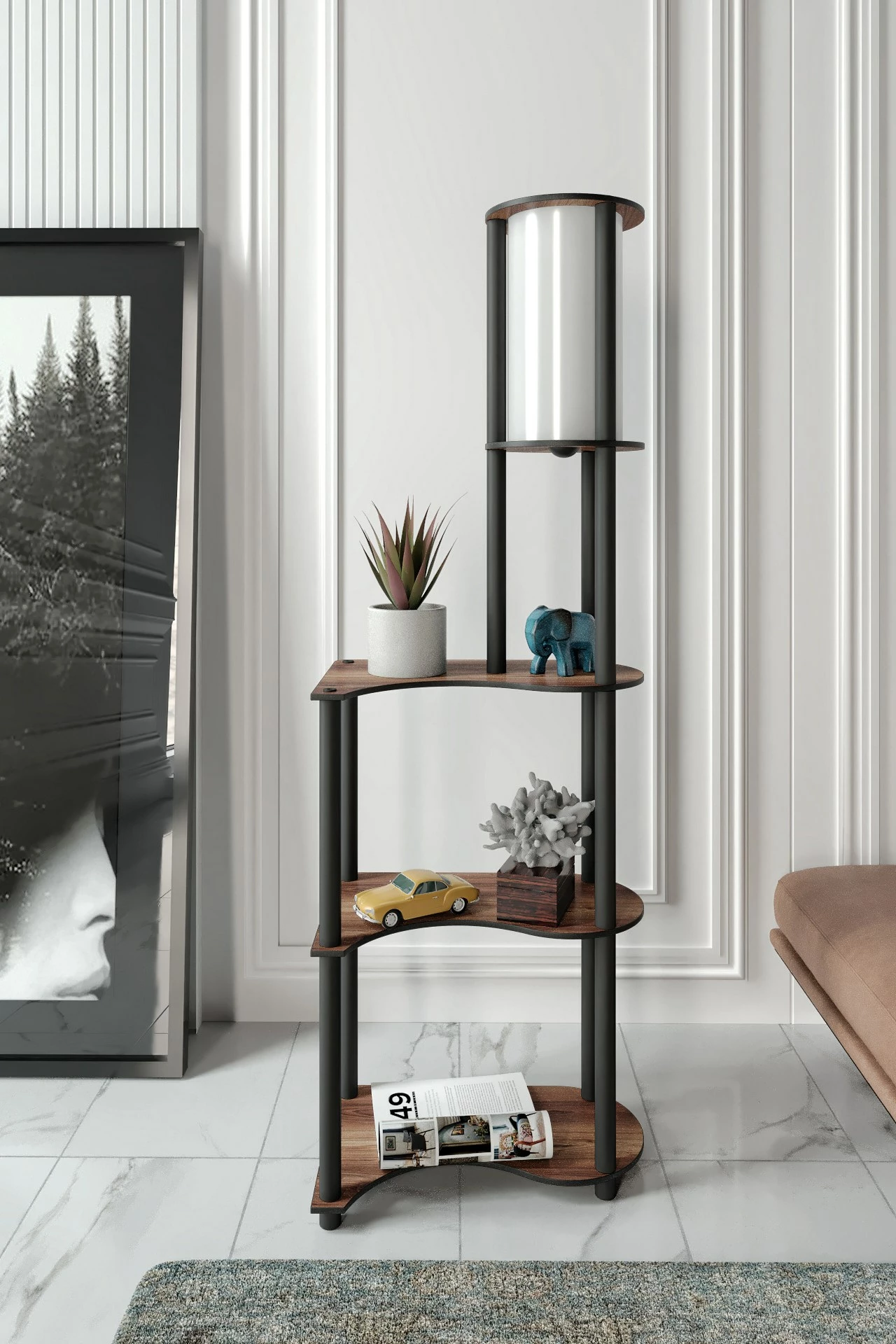 Llambë dyshemeje me rafte, ngjyrë arre, Opviq KS-11117