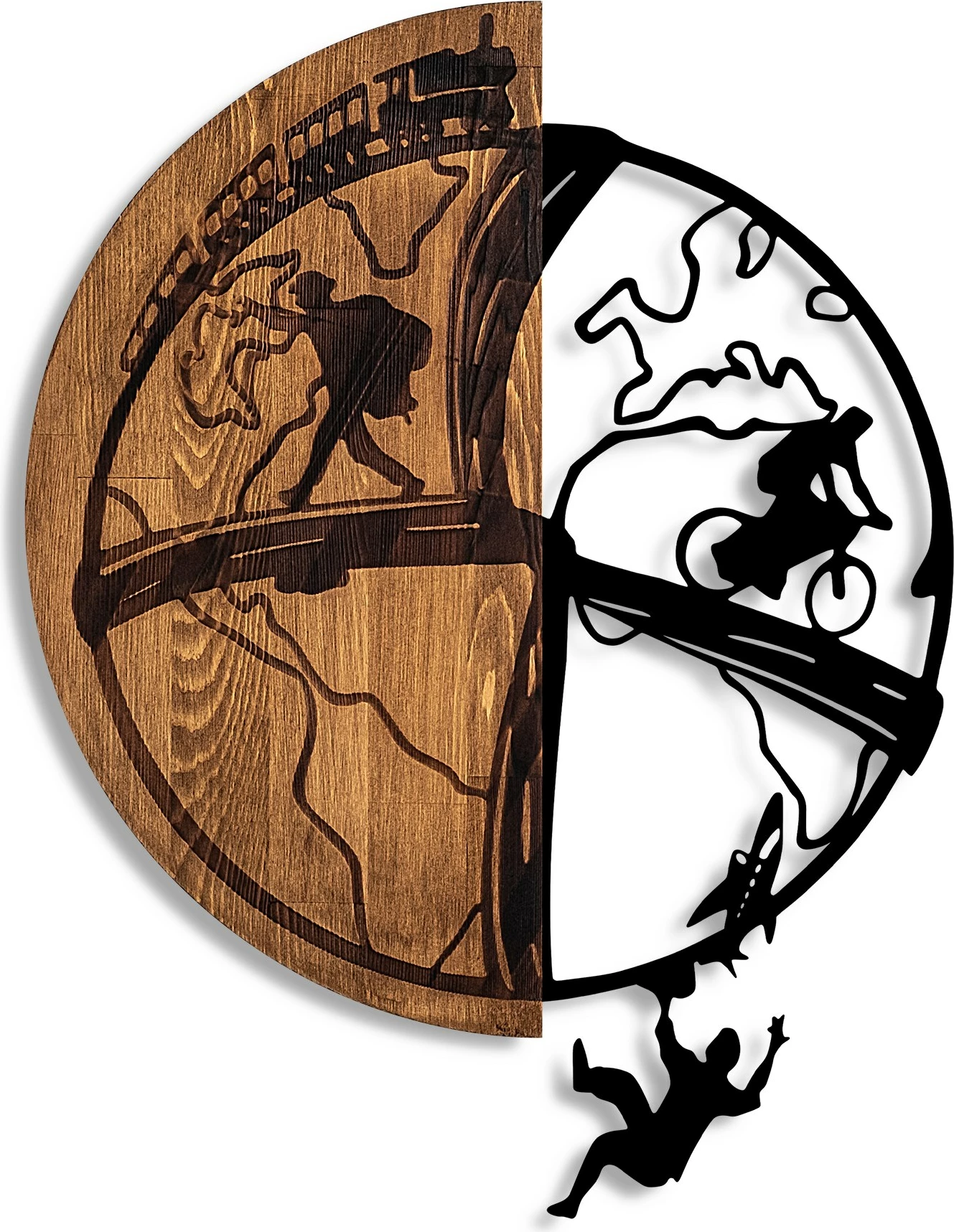 Aksesor dekorativ prej druri për mur, Wallity, Globetrotting, ngjyrë arre dhe e zezë, 50x66cm