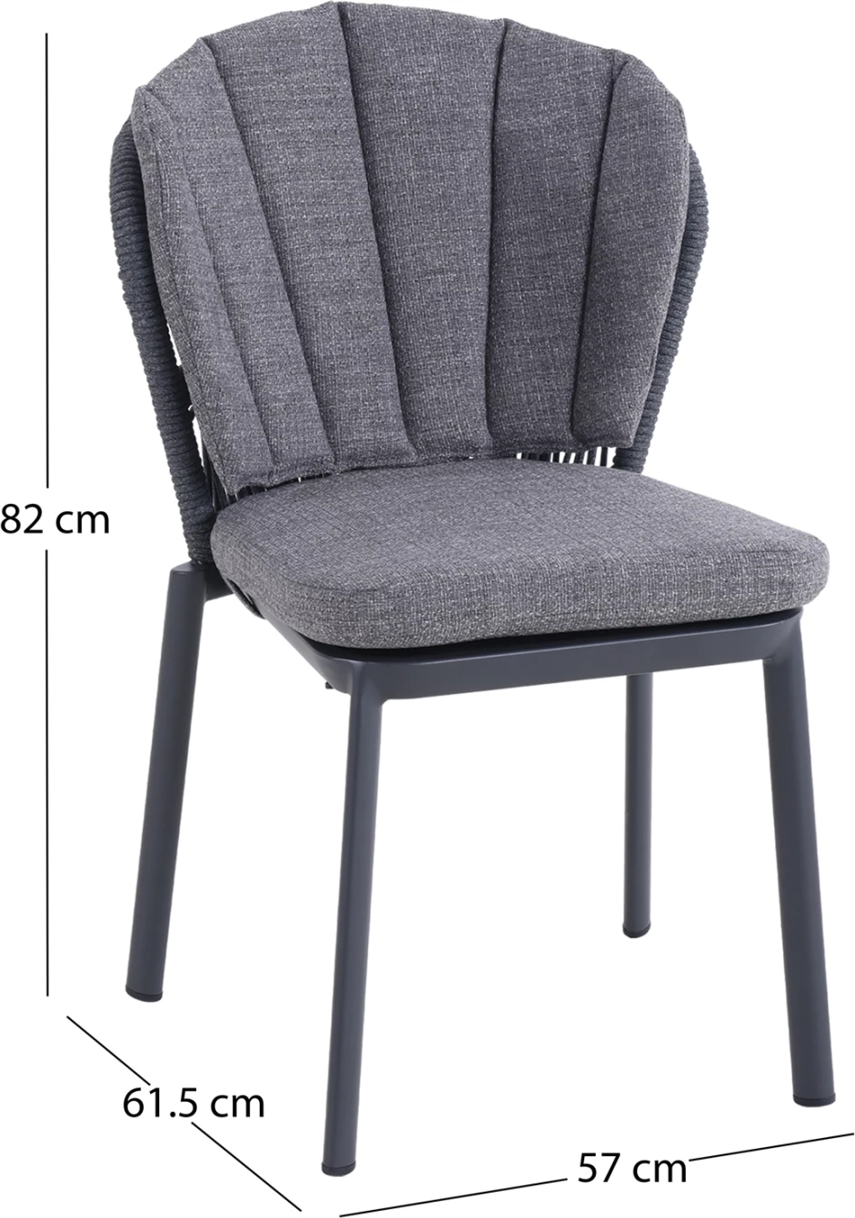 Karrige ngrënieje GOFFEN, alumin, jastëkë, litar, ngjyrë qymyr, 57x61.5x82cm