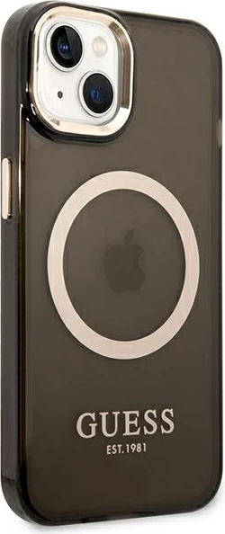 Mbështjellës Guess GUHMP14SHTCMK për iPhone 14 6.1", i fortë, MagSafe, i zi/ari