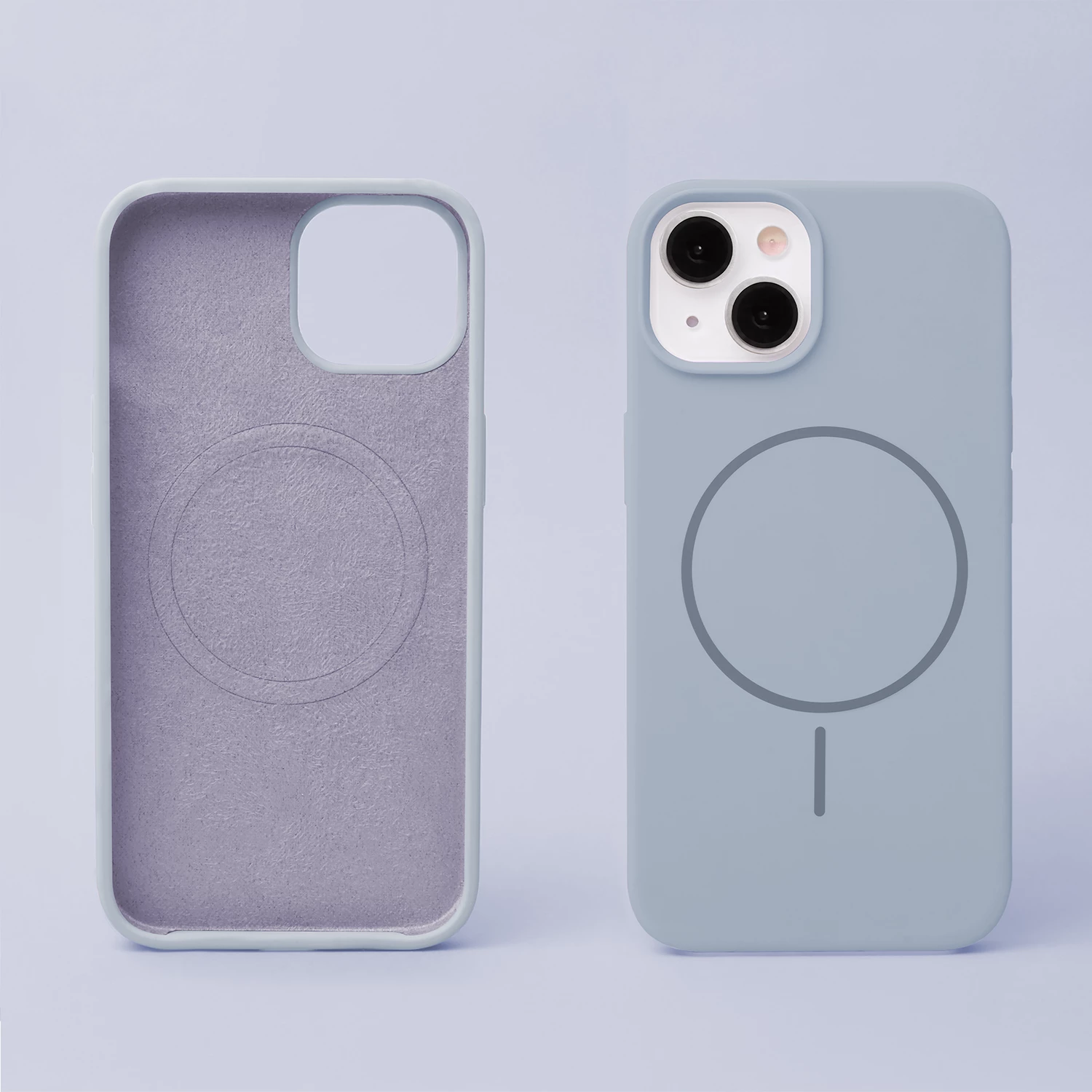 Mbështjellës ONASI MagColor Pure Case për iPhone 17 Pro, MagSafe, silikon mat, rreshtim mikrofibër, blu e çelët