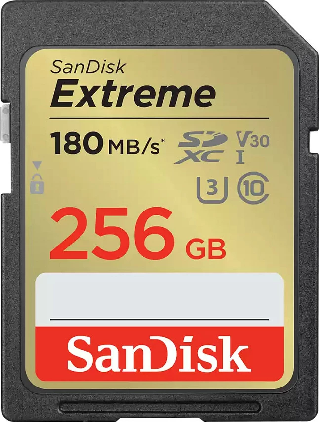 Kartelë SDXC Sandisk Extreme 256GB, Class 10, UHS-I, 180MB/s, e zezë/artë