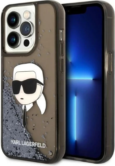 Mbështjellës, Karl Lagerfeld, Liquid Glitter Karl's Head, për iPhone 14 Pro Max 6.7", TPU/PC hardcase, i zi