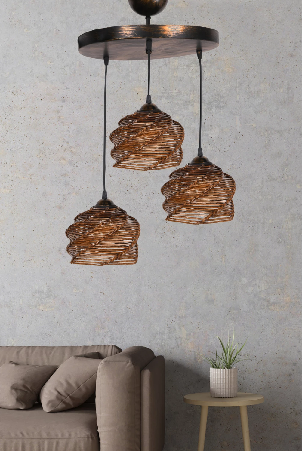 Llambë varëse për tavan, 3 drita, dru bamboo, ngjyrë arre, FH7479, 23x15 cm