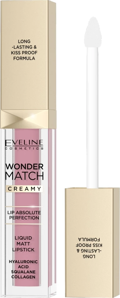 Buzëkuq i lëngshëm mat Eveline Cosmetics Wonder Match 01 Angel Rose për femra, 6.8ml