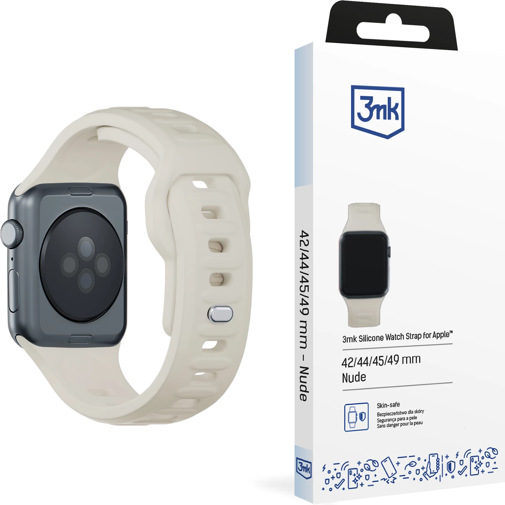 Rrip silikoni për Apple Watch 3mk, 42/44/45/49mm, bezhë