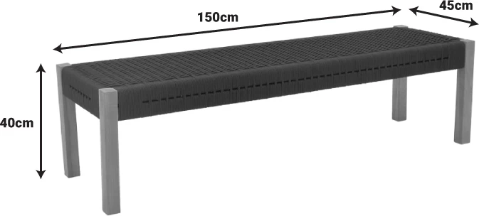 Pankinë Uma, dru teak dhe litar pe, ngjyrë e zezë, 150x45x40 cm