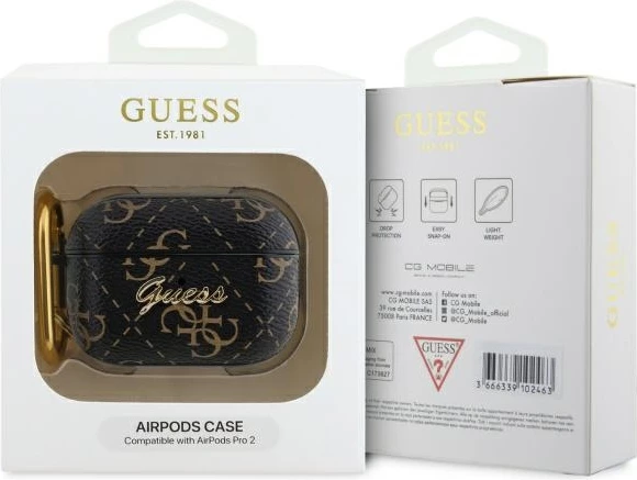 Mbështjellës Guess GUAP2PG4GPK për AirPods Pro 2, me karabinë, i zi