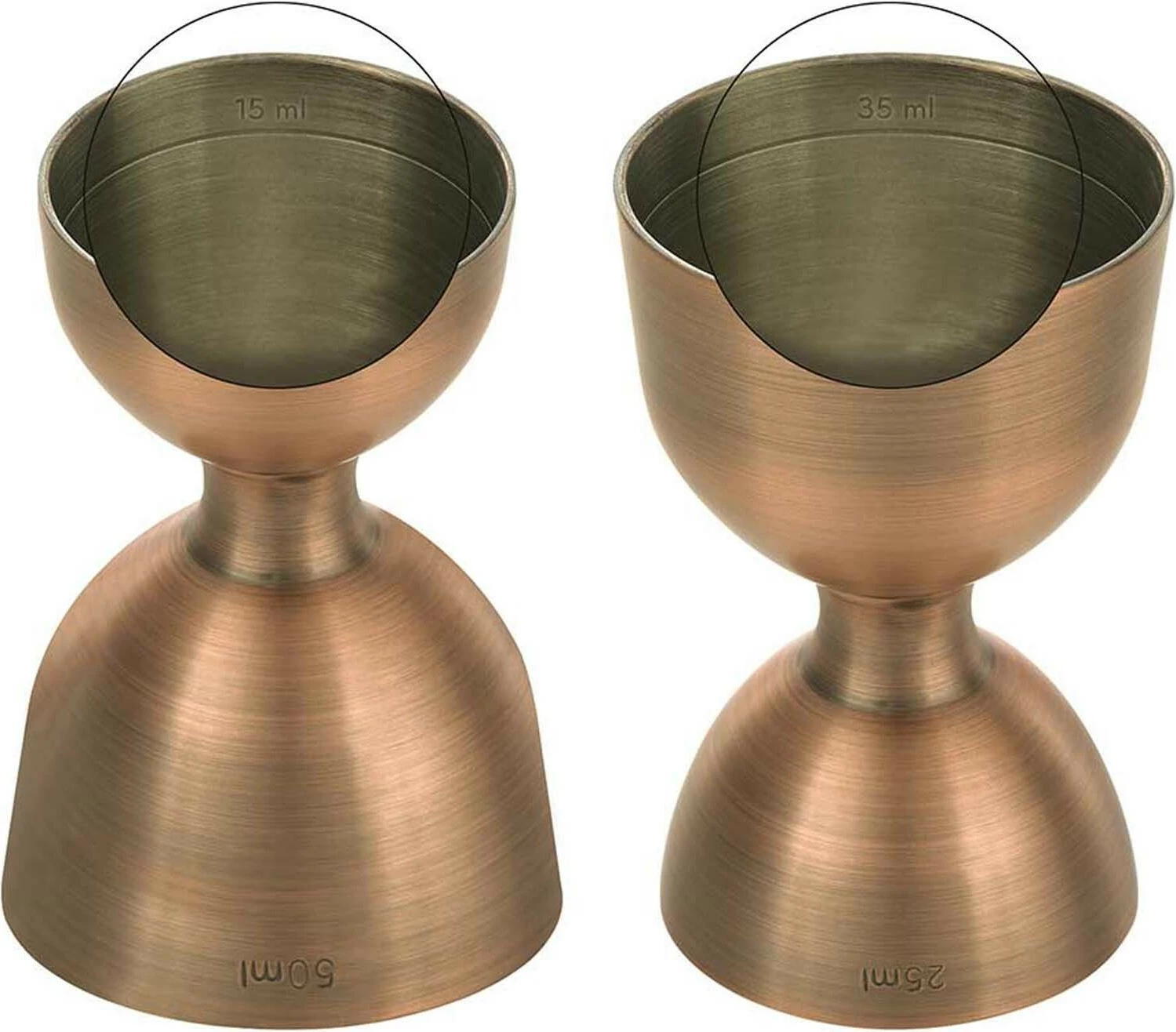 Matës koktejesh bell me buzë të drejtë, BarFly M37098ACP, 25/50 ml, çelik inox 18/8, bakër antik