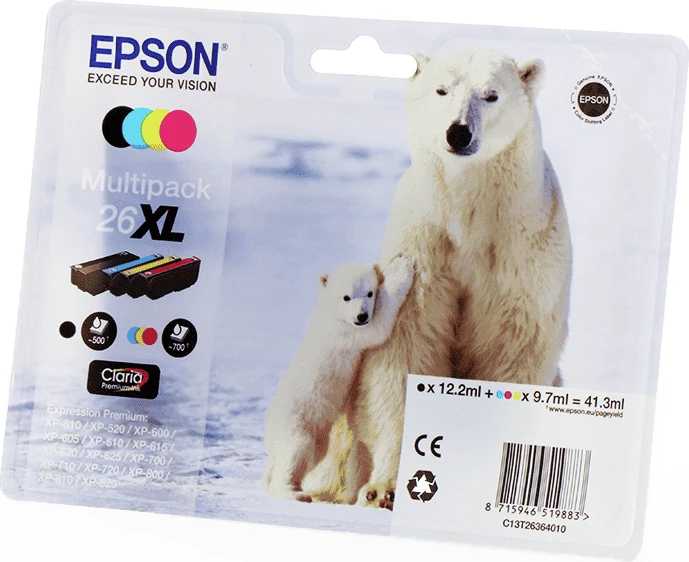 Set bojërash Epson 26XL C13T26364010 42 ml XL deri 2600 faqe, e zezë cian magenta e verdhë, multipack