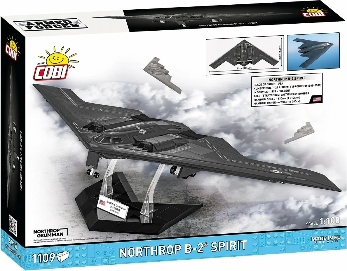 Set konstruktimi Cobi Northrop Grumman B-2 Spirit 1109 copë, shkallë 1:100, i zi