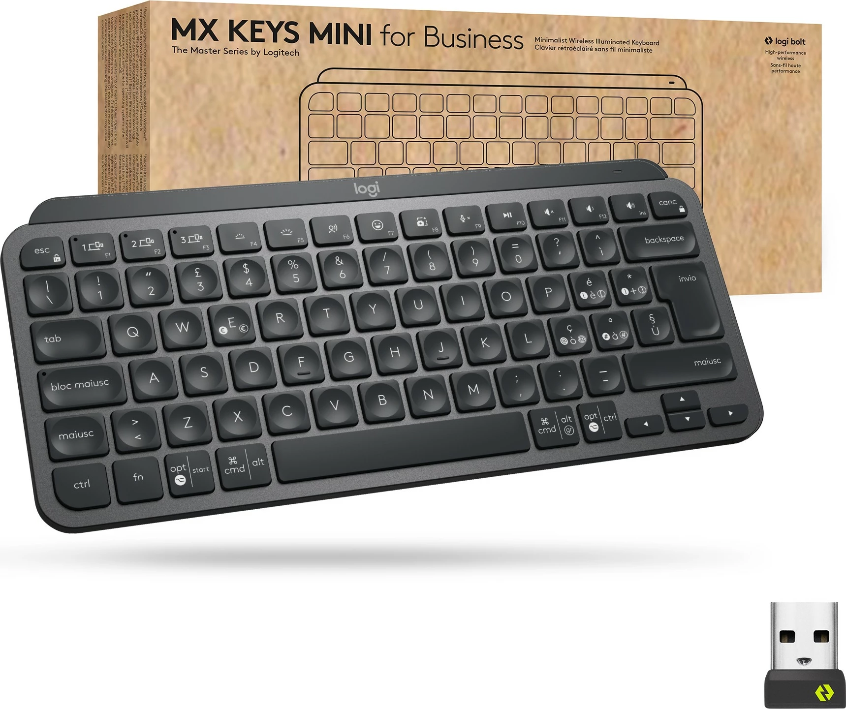 Tastierë Logitech MX Keys Mini for Business, wireless, kompakte, gri e errët