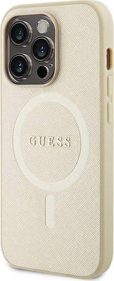 Mbështjellës Guess GUHMP15XPSAHMCB për iPhone 15 Pro Max 6.7", Saffiano MagSafe, ari