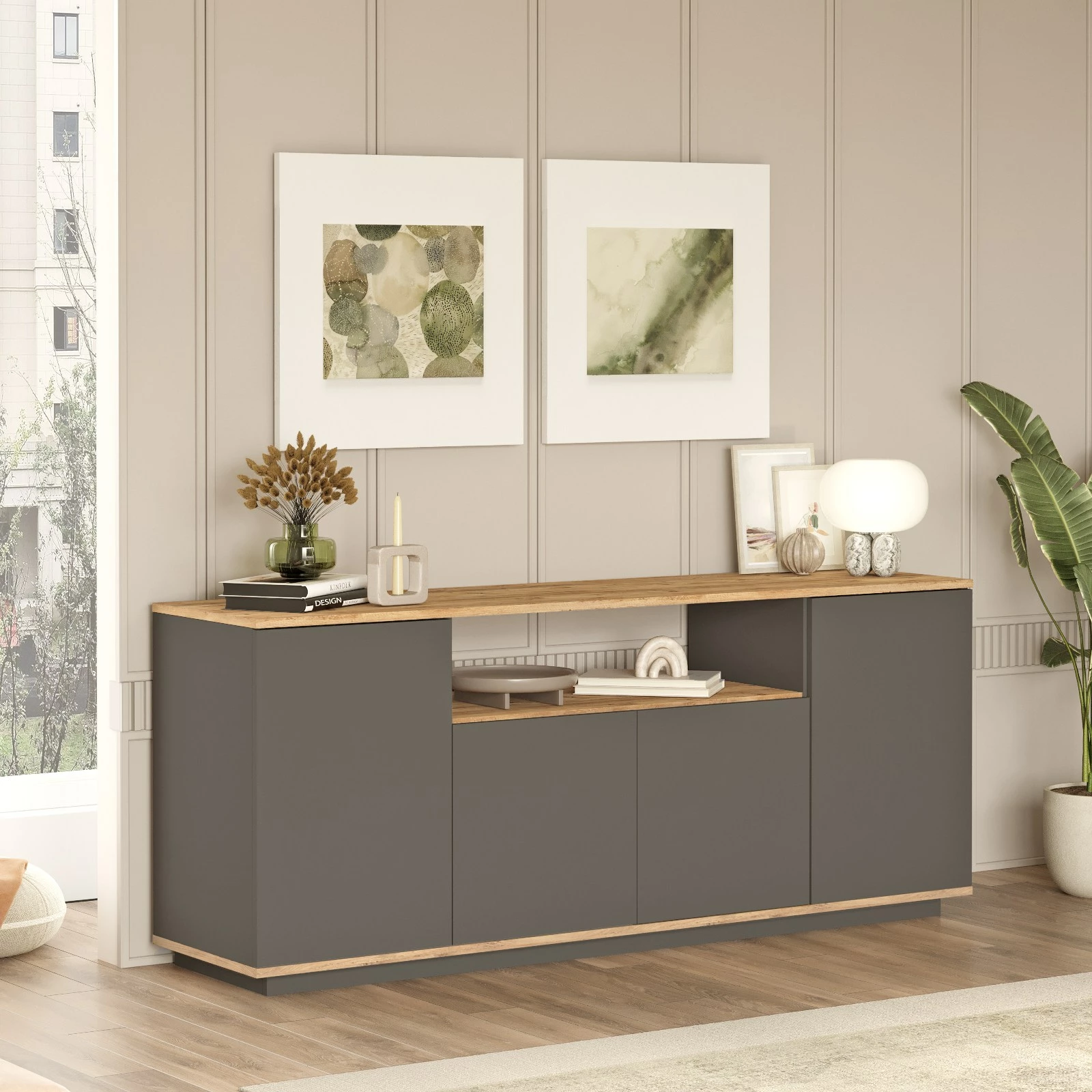 Konsolë Hanah Home, FR15-AA, ngjyrë pishë Atlantike dhe antracit, 180x75x44.5cm
