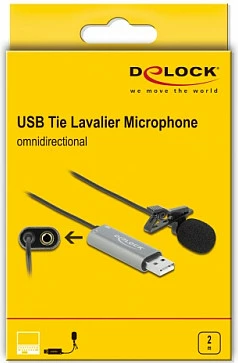 Mikrofon lavalier DeLOCK USB, 24-bit/192 kHz, me klips, me port 3.5 mm, i zi