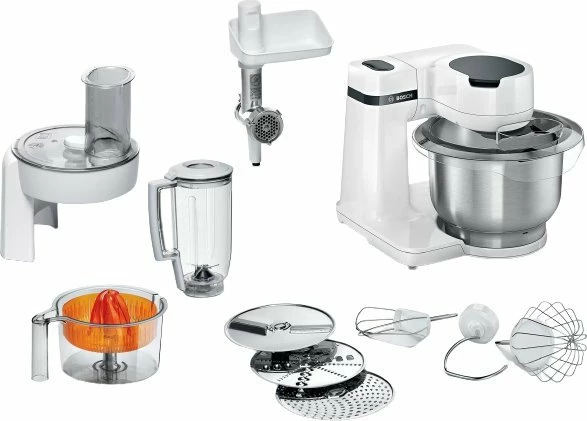 Robot planetar Bosch MUMS2EW40 700W enë 3.8L blender 1.25L mulli mishi shtrydhëse agrumesh, i bardhë