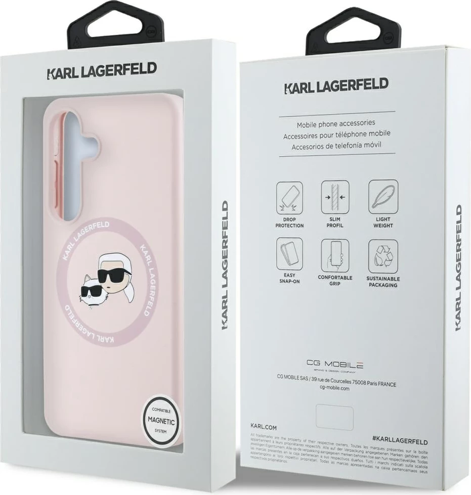 Mbështjellës Karl Lagerfeld Silicone Double Heads And Circle MagSafe për Samsung Galaxy S25, Rozë