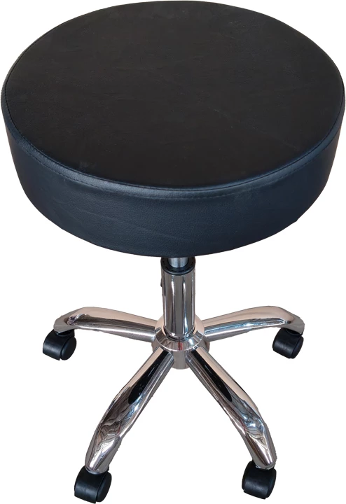 Stool pune me rrota, lëkurë sintetike e zezë, Tebere, 35x35x45-57cm