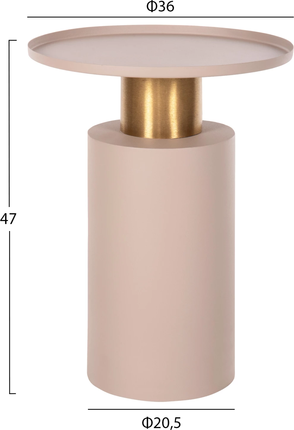 Tavolinë anësore PUNJAB, metal, ngjyrë krem dhe ar, FH4239.03, 36x47cm