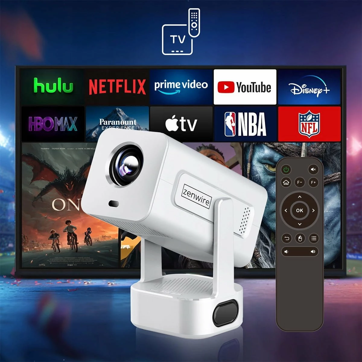 Projektor Zenwire PrimeView IMC360 Full HD, Android 13, WiFi 6, Bluetooth 5.2, 400 ANSI lm, me telekomandë, i bardhë