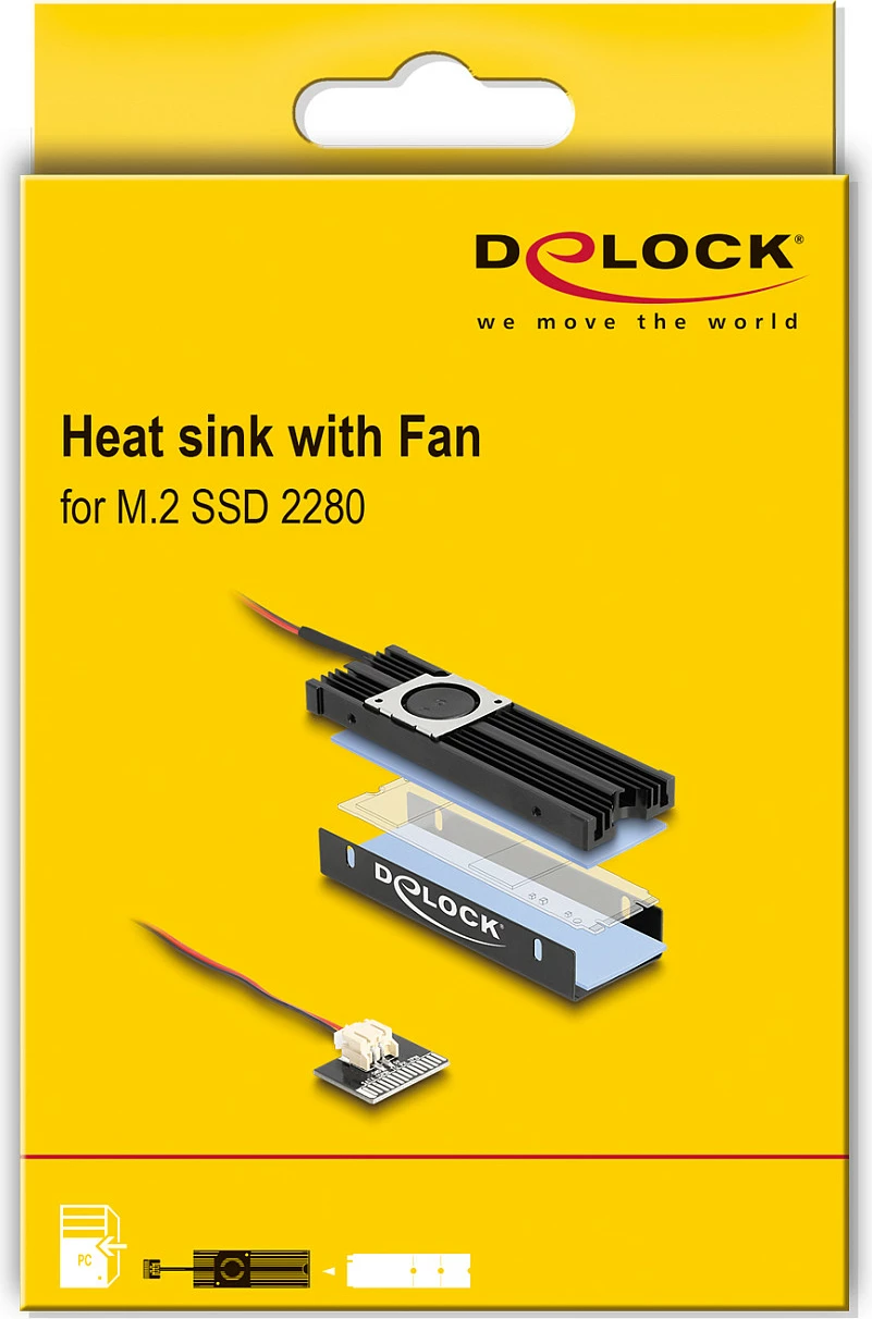 Ftohës DeLOCK me ventilator për M.2 SSD 2280, SATA power, i zi