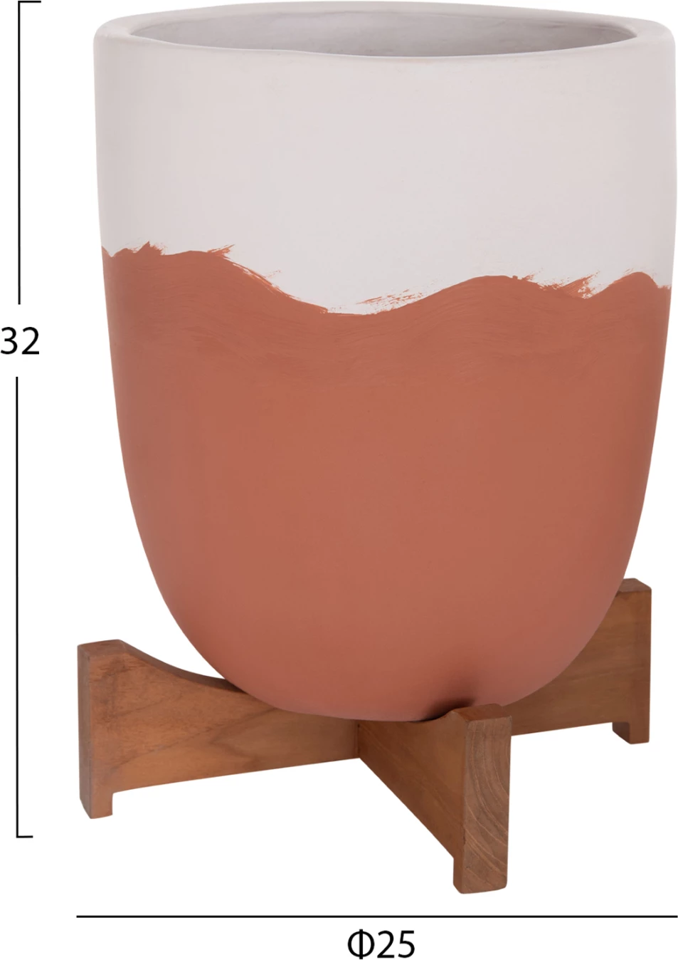 Set dy vazo për brenda, terrakotë, ngjyrë e bardhë & terrakotë, me bazë druri teak, SEON FH4686.08