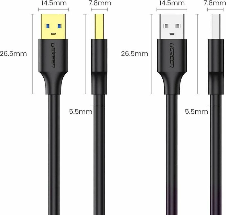 Kabllo USB-A në USB-A Ugreen 90576, 3 m, USB 3.2 Gen 1 (5 Gbps), e zezë