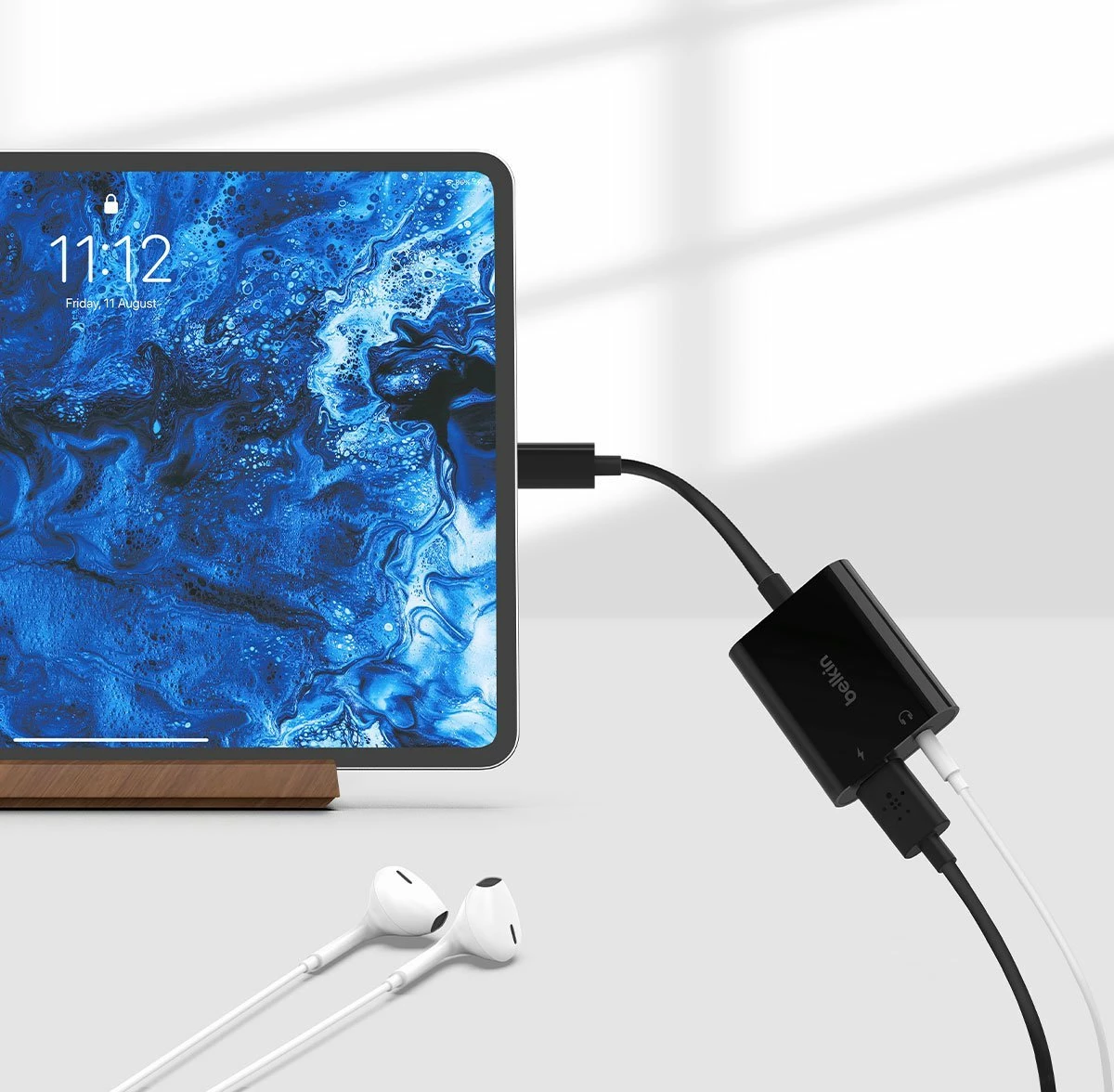 Adapter audio USB-C në 3.5mm + USB-C Belkin RockStar NPA004BTBK, 16.5 cm, 60W, i zi
