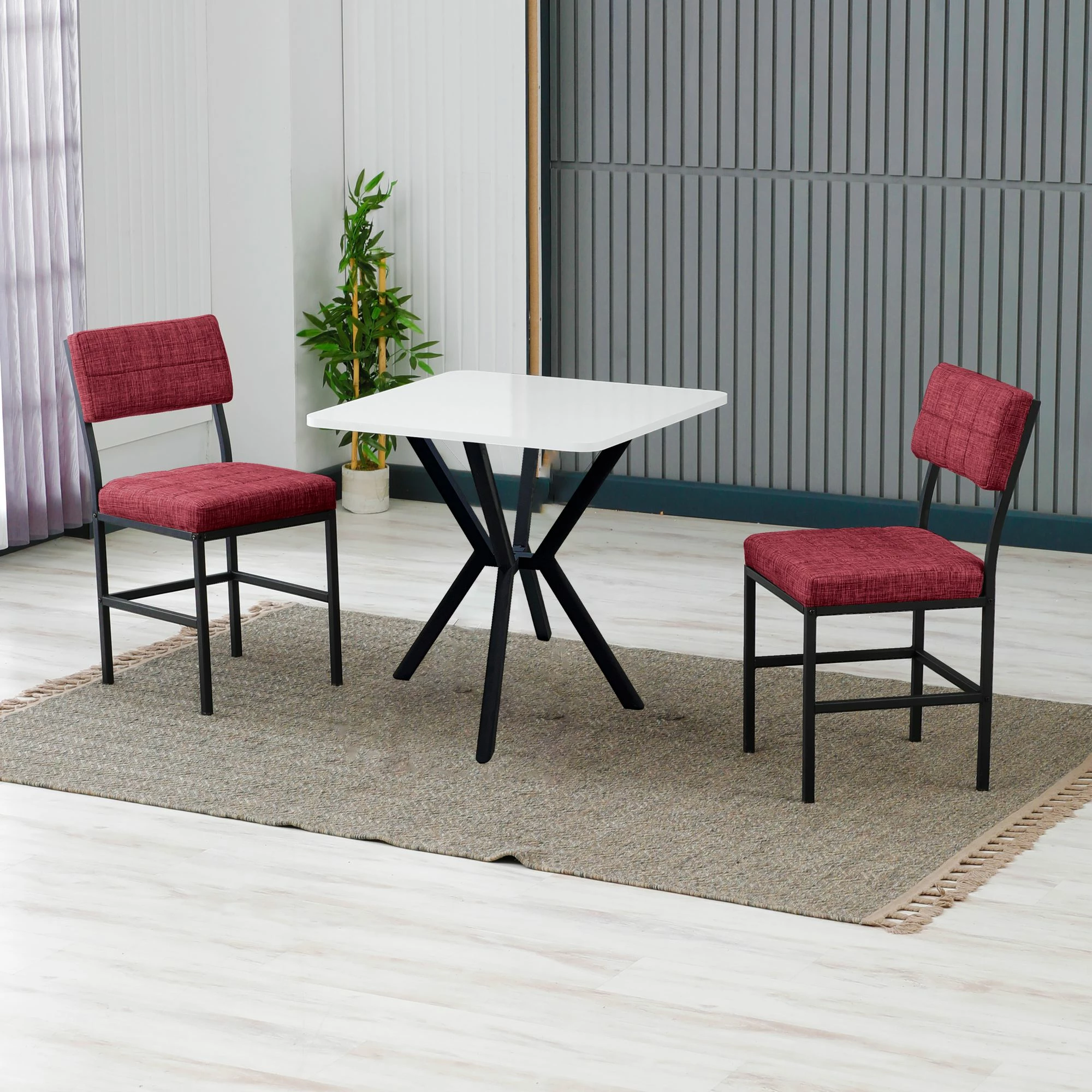 Set tavoline me karrige, zgjatshme, 3 copë, Skye Decor, burgundy, e bardhë