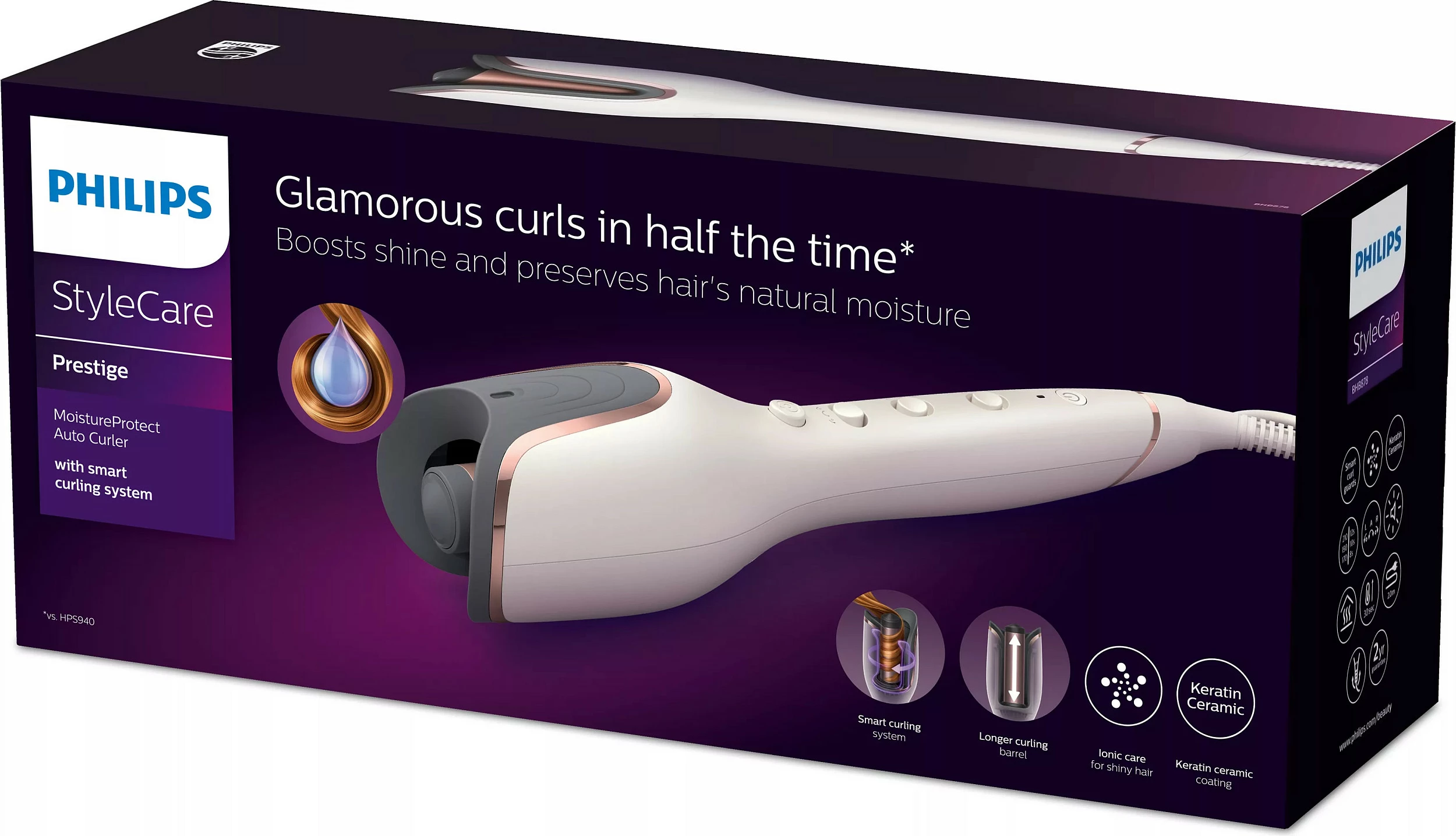 Hekur kaçurrela automatik Philips BHB878/00, MoistureProtect, 27 opsione, i bardhë