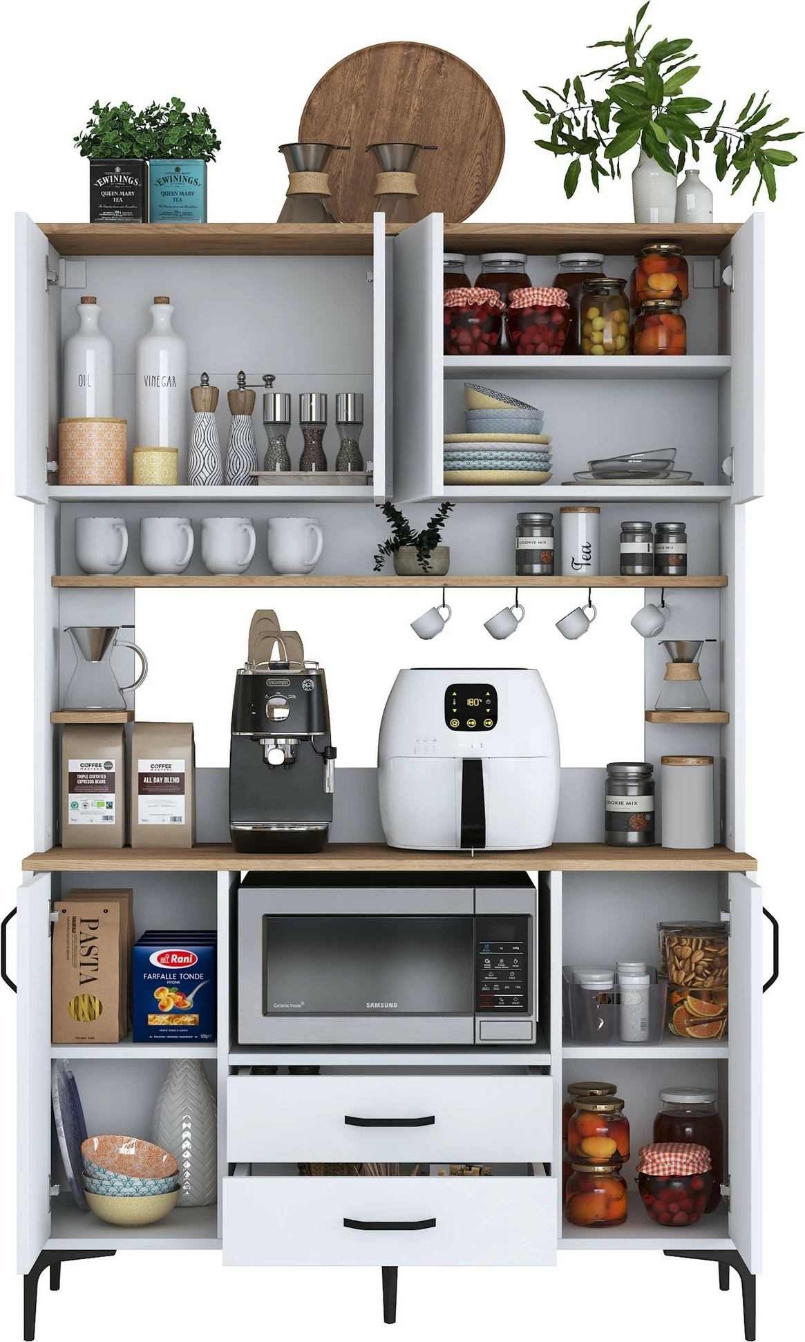 Dollap multifunksional Hanah Home, JE168 - 3257, ngjyrë e bardhë dhe arre