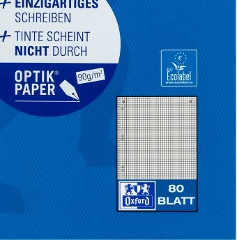 Fletore Oxford 100050393, A5, 80 fletë, 90g, katrore, kaltër
