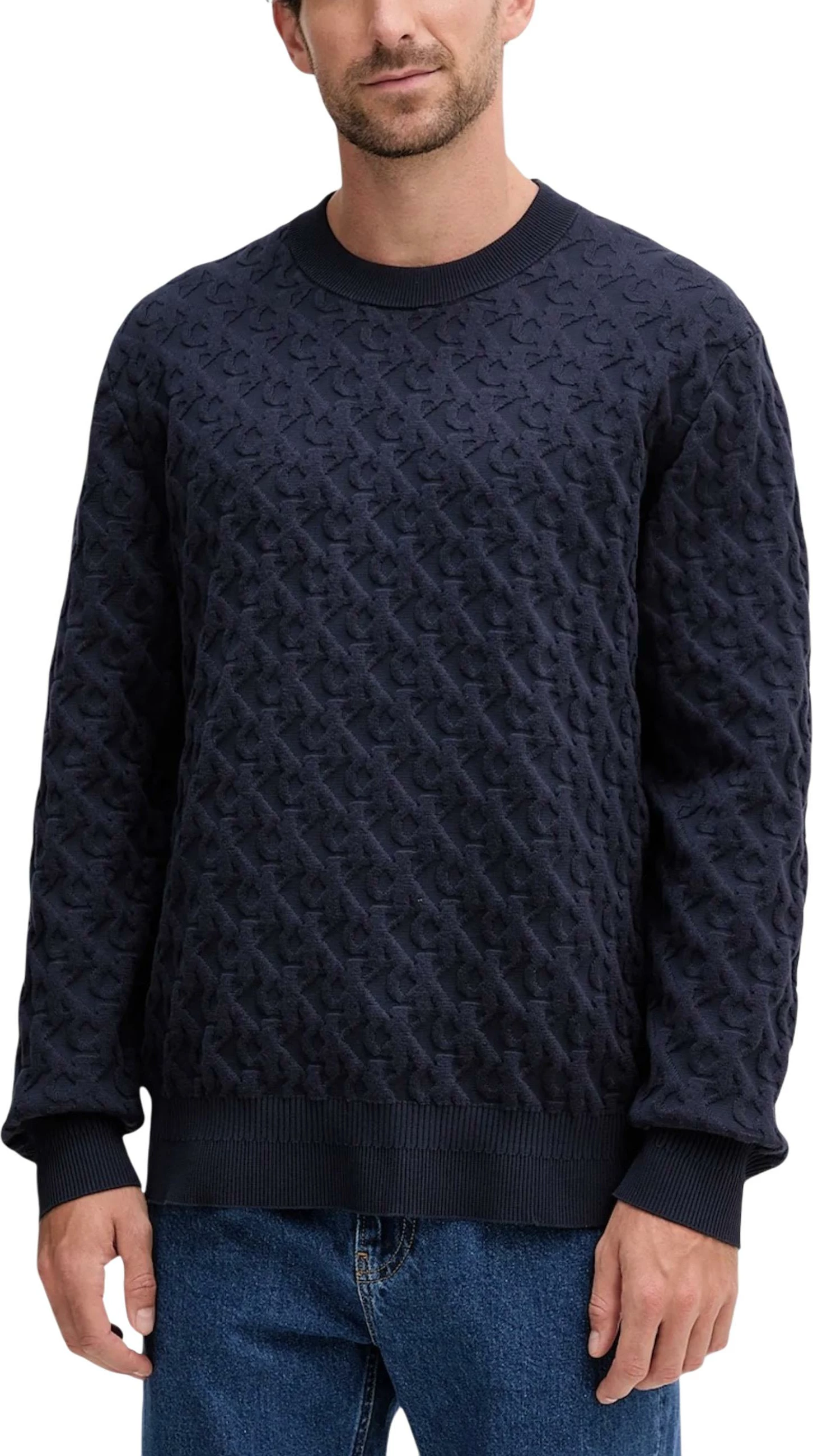 Xhemper për meshkuj Calvin Klein Jeans A-REL AOP SWT LV04RC359G, kaltër e errët