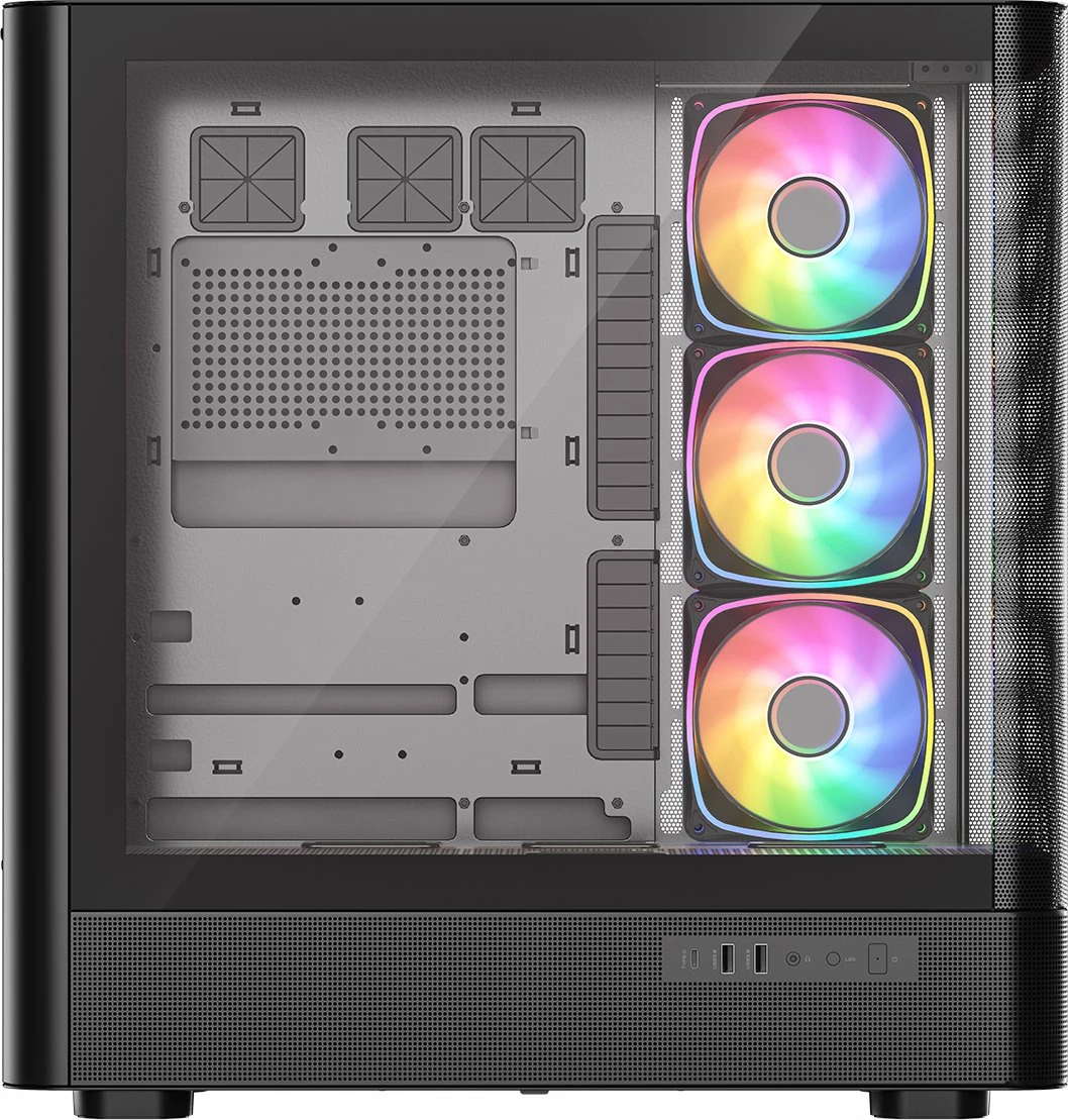 Kasë Modecom Volcano AQ500 ARGB Midi Tower (MC-A-AQ500-4FA-B), 4x120mm ARGB, USB-C, e zezë