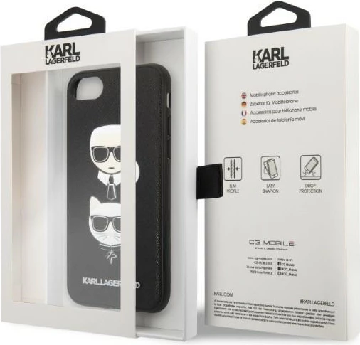 Mbështjellës Karl Lagerfeld Saffiano Karl&Choupette Head për iPhone 7/8/SE 2020/SE 2022, i zi