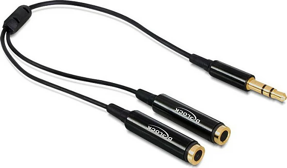 Kablë audio splitter DeLOCK 65356, 3.5mm mashkull në 2x 3.5mm femër, 0.25 m, e zezë